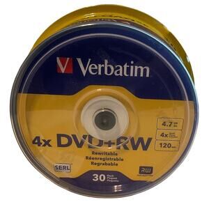 New Sealed Verbatim 30 Pk 4X  DVD+RW, 4.7 GB, 120min Logo Branded, SERL Spindle